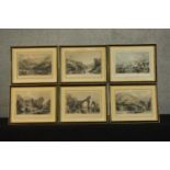 After Thomas Allam (1804 - 1872) Six 19th century framed coloured engravings of various views of