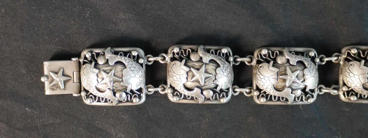 A Danish silver stylised rectangular fish and starfish panel bracelet, by Borge Alexis Godtbergsen - Image 2 of 5
