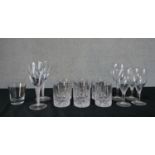 Assortment of various glasses to include a set of six cut glass whiskey tumblers, a pair of air