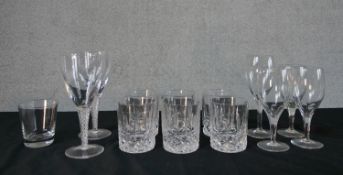 Assortment of various glasses to include a set of six cut glass whiskey tumblers, a pair of air