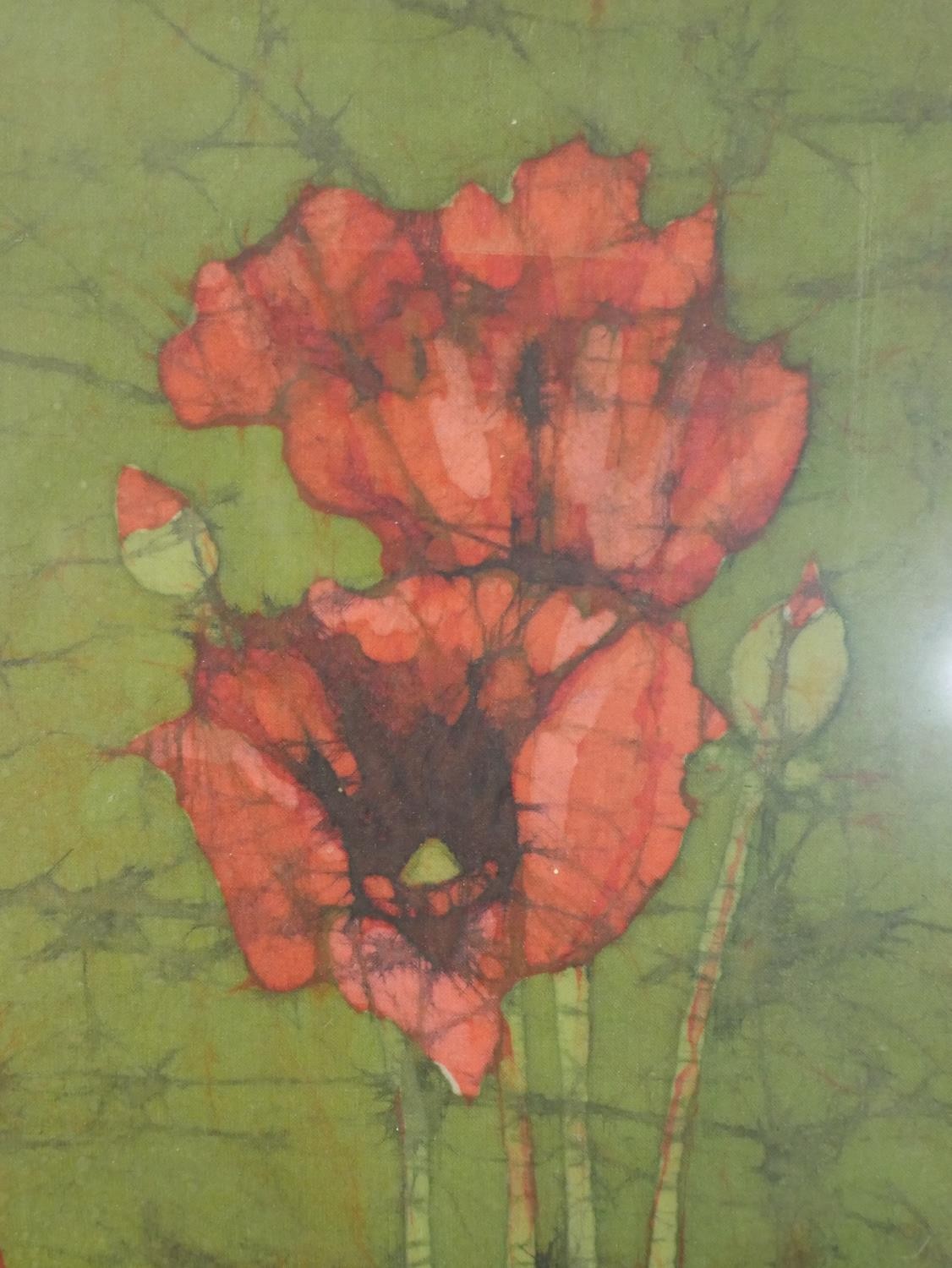 Sarah Tucker, Batik of poppies on a green background, signed along with a metal mixed media of a - Image 7 of 12