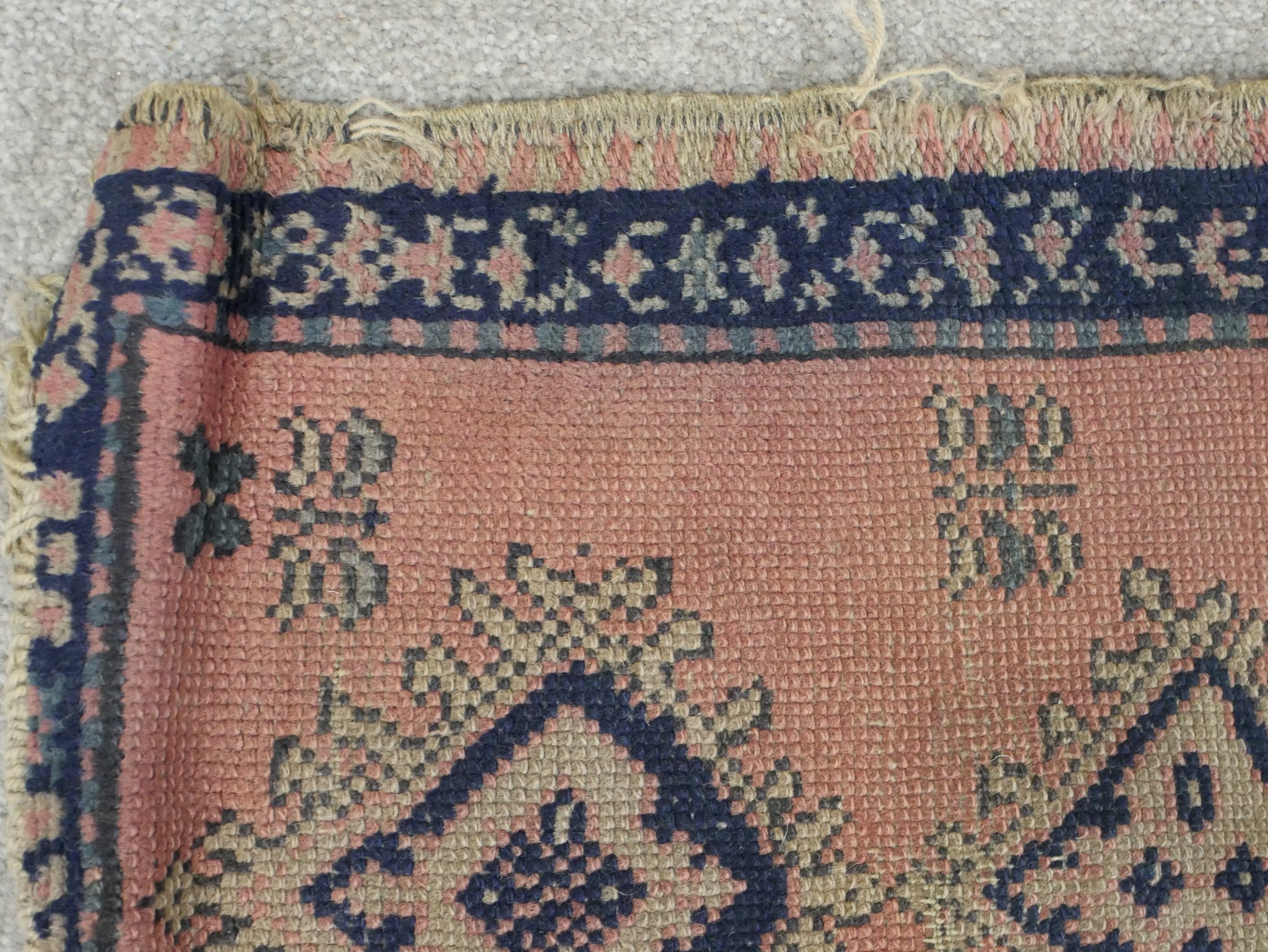 A 20th century Afghan Kazak style blue, pink and green rug with three central lozenges, . L.46 W. - Image 2 of 4