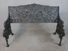 A Victorian Coalbrookdale style cast iron garden bench, in nasturtium pattern, missing seat