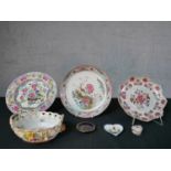 An assortment of mixed porcelain to include two 19th century Chinese Export painted circular plates,