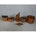 Five assorted 19th century and later copper and brass coal buckets of varying design together with a