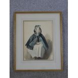 John Henry Mole (1814 - 1886), Girl seated on a stool, watrcolour on paper, framed.H.53 W.42cm.