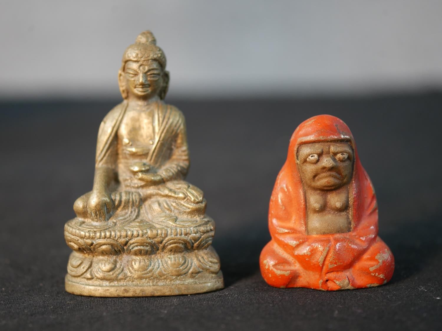 A collection of figures and boxes, including a bronze Indian deity, brass Buddha, carved hardwood - Image 4 of 13