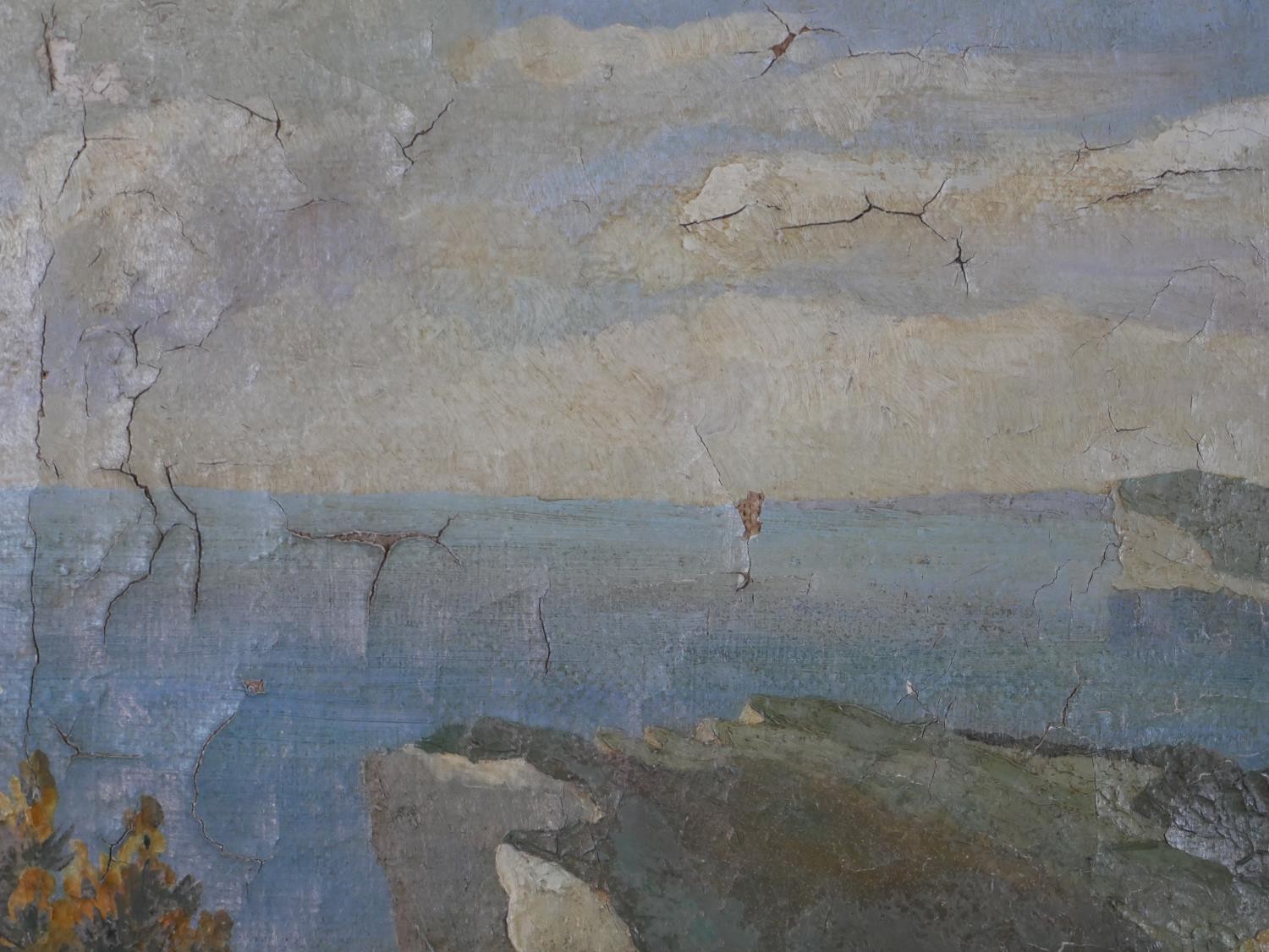 20th century British school, Cliff top with sea below, oil on canvas, unsigned and unframed. H.59 - Image 4 of 5