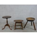 Three pieces of occasional furniture compring a George III mahogany style wine tripod table, a