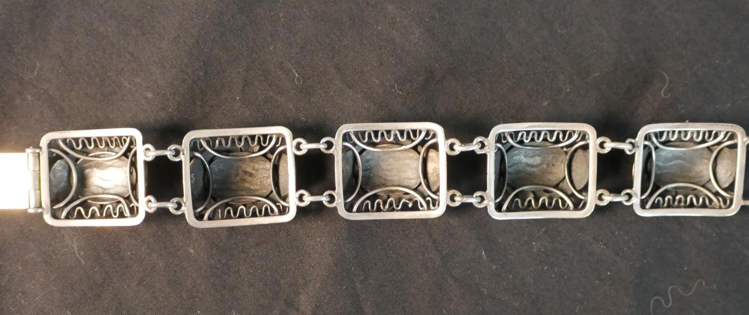 A Danish silver stylised rectangular fish and starfish panel bracelet, by Borge Alexis Godtbergsen - Image 4 of 5