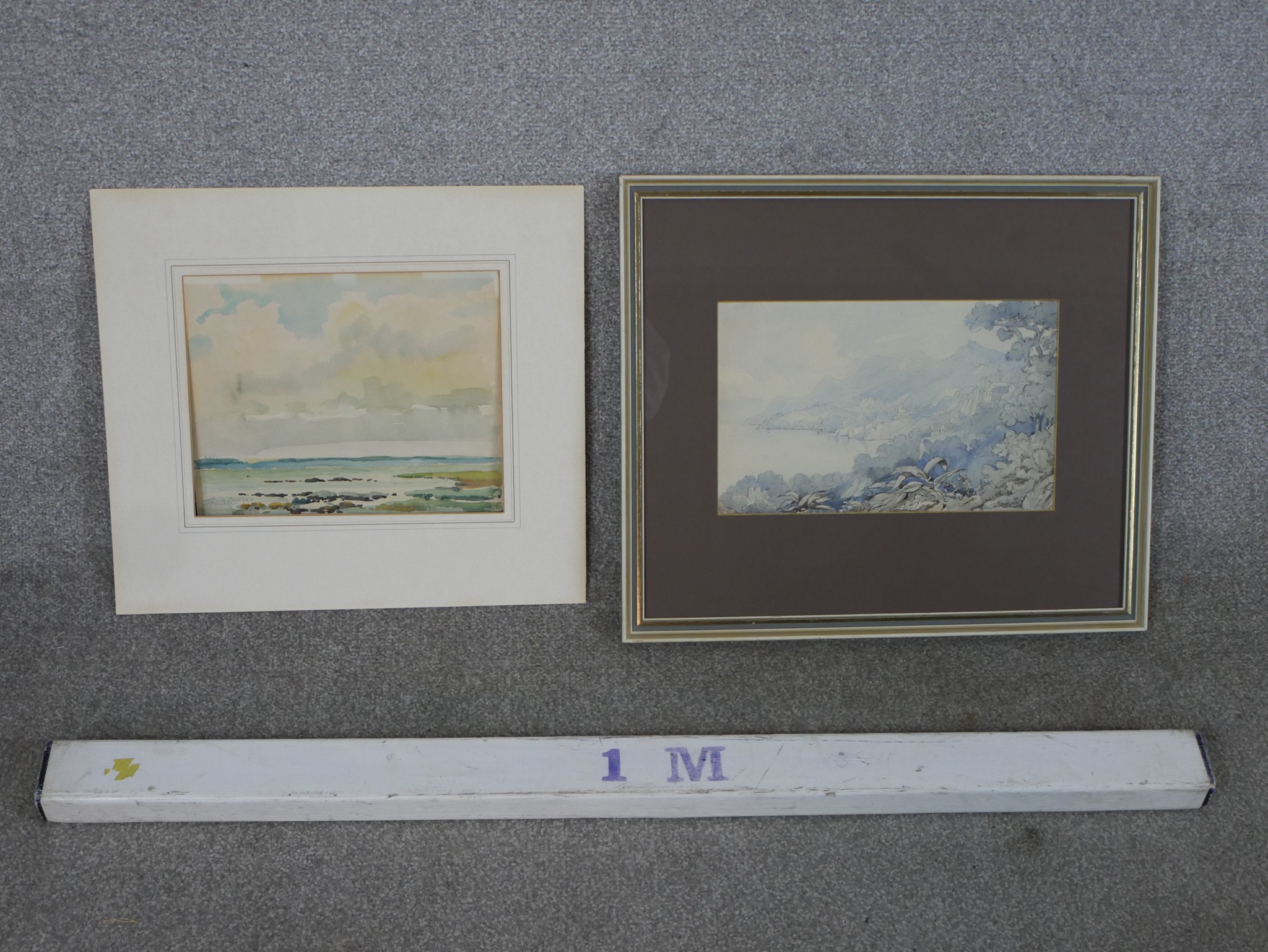 Rocky seascape and Mediterranean coastal path, two contemporary watercolours on a paper, one - Image 2 of 9