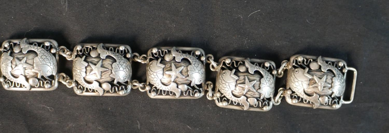 A Danish silver stylised rectangular fish and starfish panel bracelet, by Borge Alexis Godtbergsen - Image 3 of 5