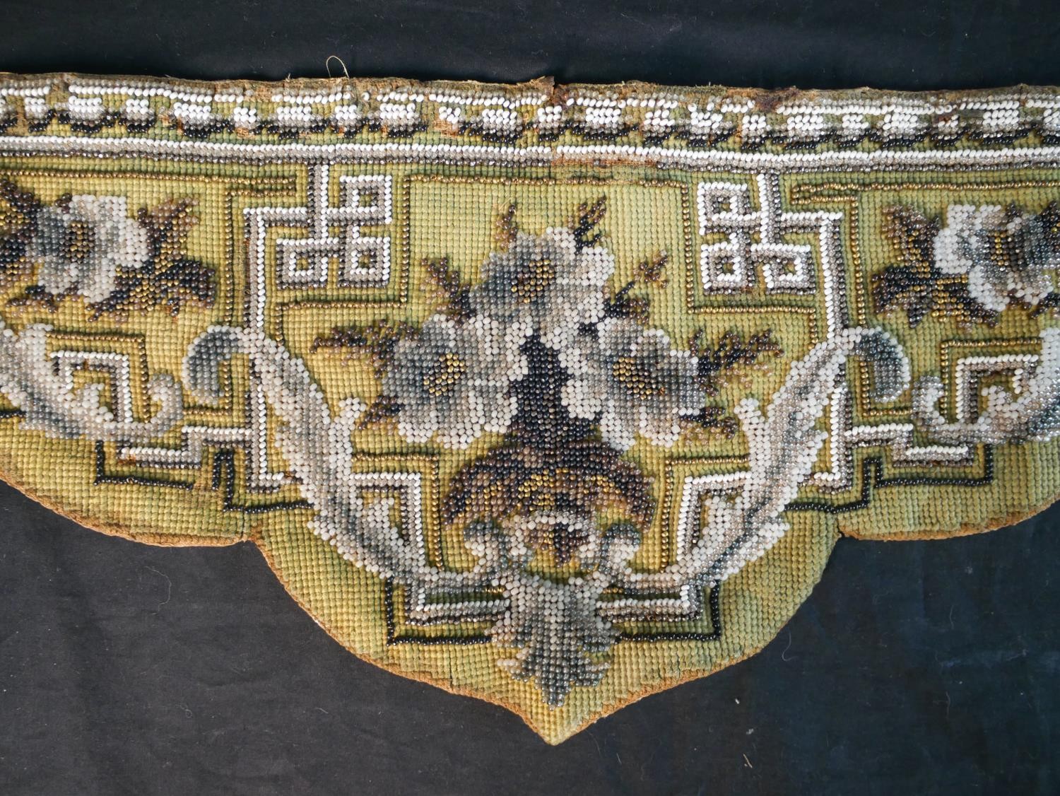 Two 19th century beadwork panels with floral and foliate design along with a gilt metal expandable - Image 5 of 6