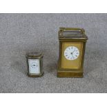 Two 19th century gilt brass carriage clocks, one of rectangular form with engine turned gilt metal
