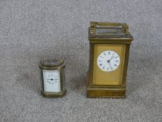 Two 19th century gilt brass carriage clocks, one of rectangular form with engine turned gilt metal