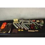 A collection of vintage Hornby trains, including fourteen locomotives and carriages, a box of