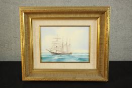 R. D. Hancock, Sailing boat on the sea, oil on canvas, signed and in gilt frame. H.46 W.54cm.