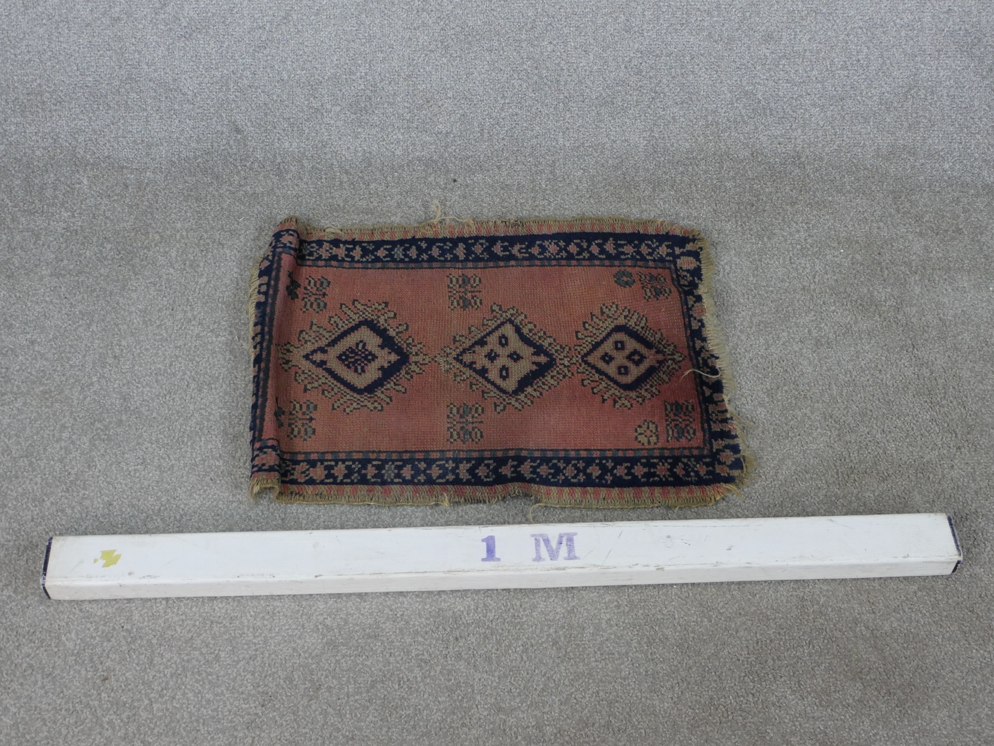 A 20th century Afghan Kazak style blue, pink and green rug with three central lozenges, . L.46 W. - Image 4 of 4