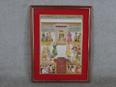 Mougal School, Europeans bring gifts to Shah Jahan, mixed media on paper, framed H.75 W.58.5cm