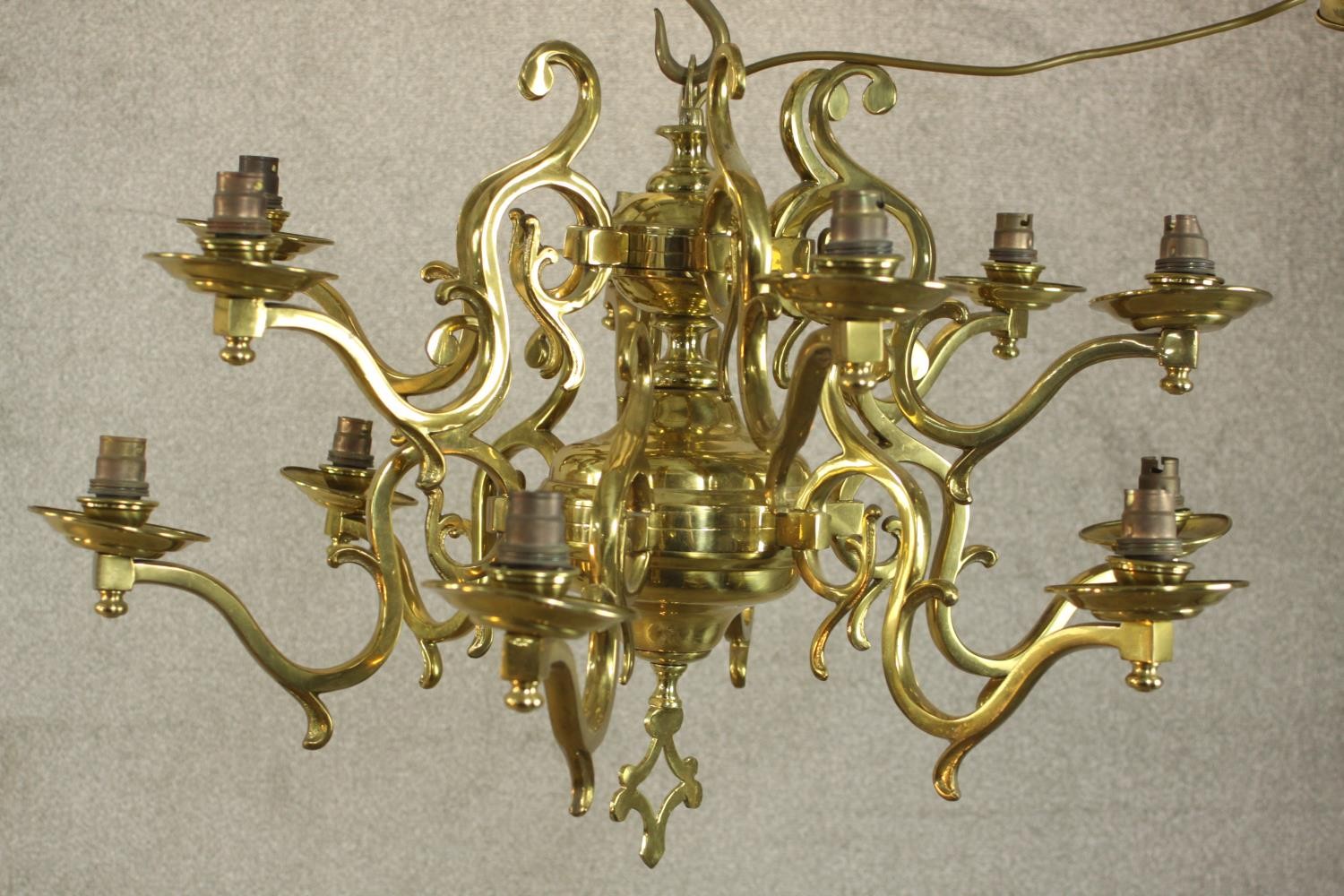 A twelve branch brass electrolier of Gothic style, H.54 Dia.72cm - Image 11 of 11