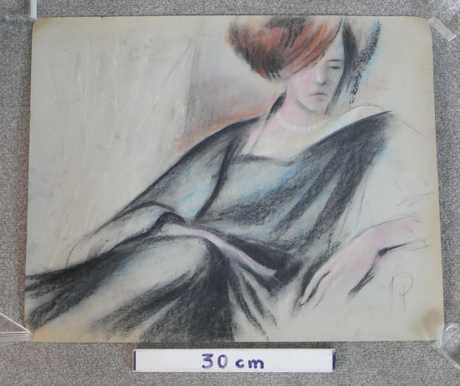 An unframed pastel of a reclining woman, monogrammed. H.51 W.63cm - Image 2 of 5