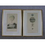 Ascent of James Sadler Two & Modele du Balloon two hot balloon related coloured prints, each