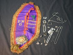 An early 20th century masonic sash for the Limehouse Enterprise Lodge, together with assorted silver