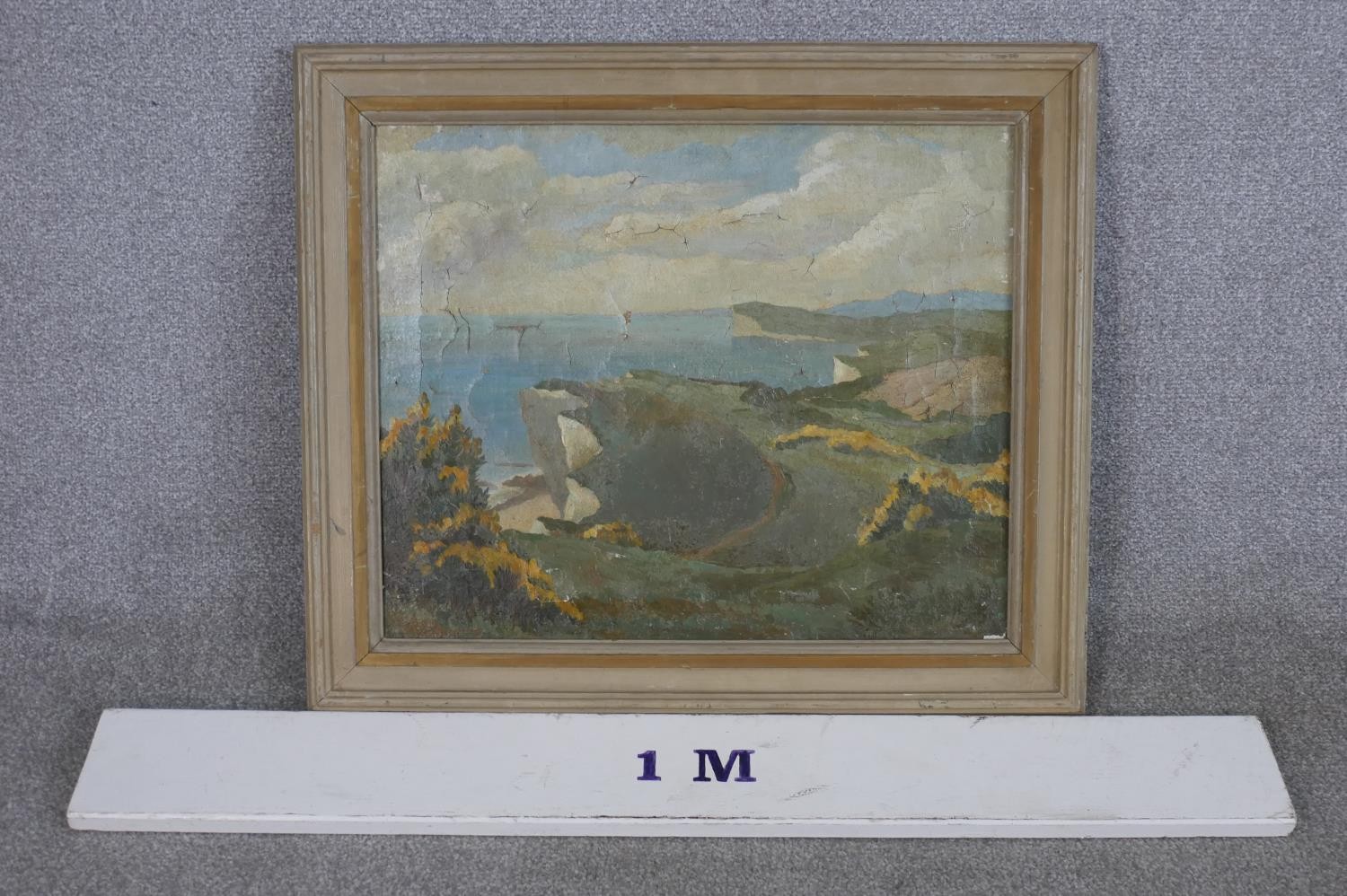 20th century British school, Cliff top with sea below, oil on canvas, unsigned and unframed. H.59 - Image 2 of 5