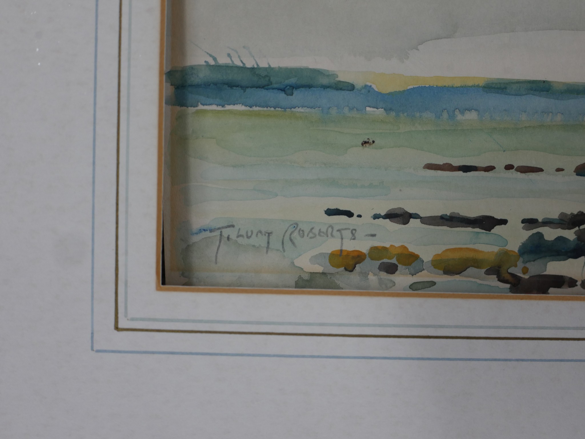 Rocky seascape and Mediterranean coastal path, two contemporary watercolours on a paper, one - Image 5 of 9