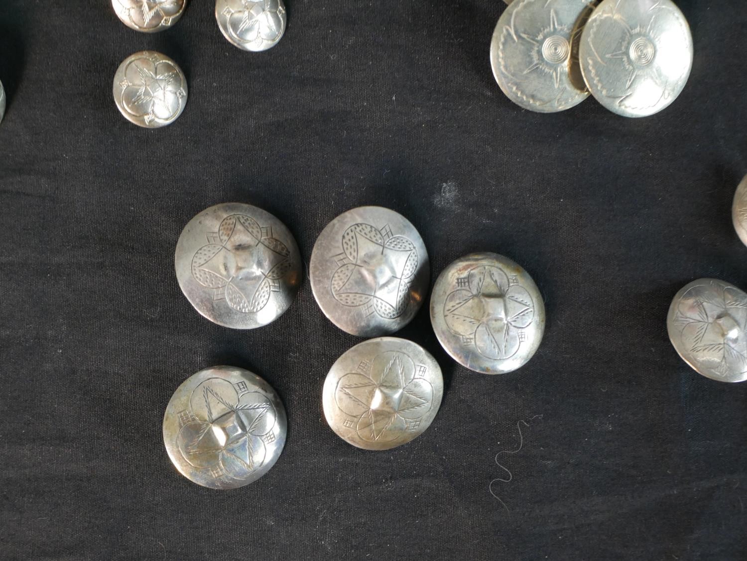 A large collection of fifty plus Danish, silver, white metal and pewter folk costume buttons, some - Image 4 of 12