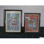 Two early 20th century framed and glazed Indo-Persian gouaches on silk of courtroom scenes within