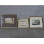 Two Victorian watercolours and one drawing. The watercolours of a horse drawn carriage and ladies