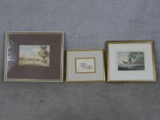 Two Victorian watercolours and one drawing. The watercolours of a horse drawn carriage and ladies