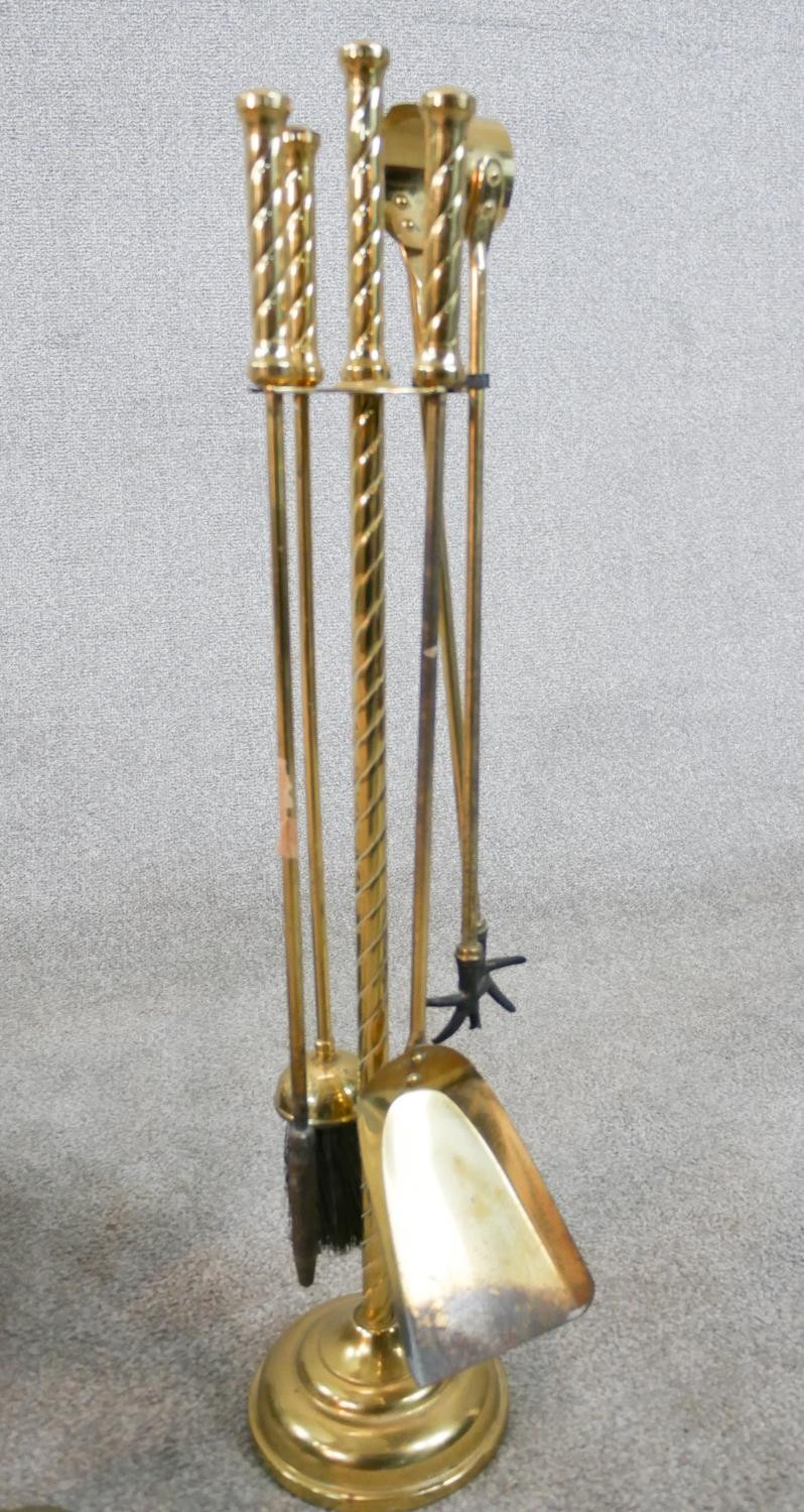 A 19th century iron fire basket complete with a pair of brass andirons, together with an - Image 5 of 7