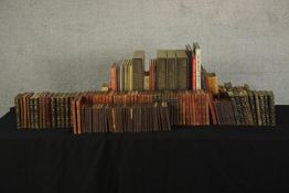 A large assortment of art reference books and literature books, some leather bound. H.35 W.6cm. (