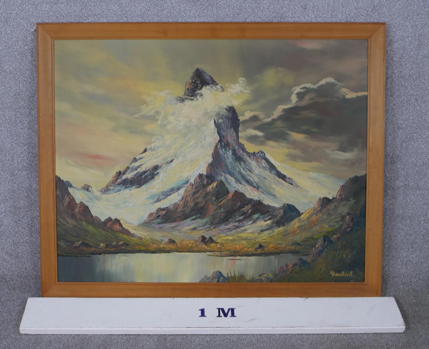 Yautauch (20th century); Snow covered mountain with lake, oil on canvas, signed in a beech frame. H. - Image 2 of 5