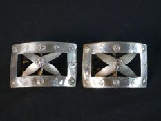 Two 18th century style Danish silver and brass traditional shoe buckles with cross and flower