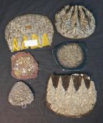 A collection of six 19th century Danish silver thread embroidered hats and hair pieces, some with