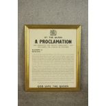 A mid 20th century framed proclamation certificate dated 8th February 1974. Dissolving one