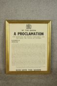 A mid 20th century framed proclamation certificate dated 8th February 1974. Dissolving one