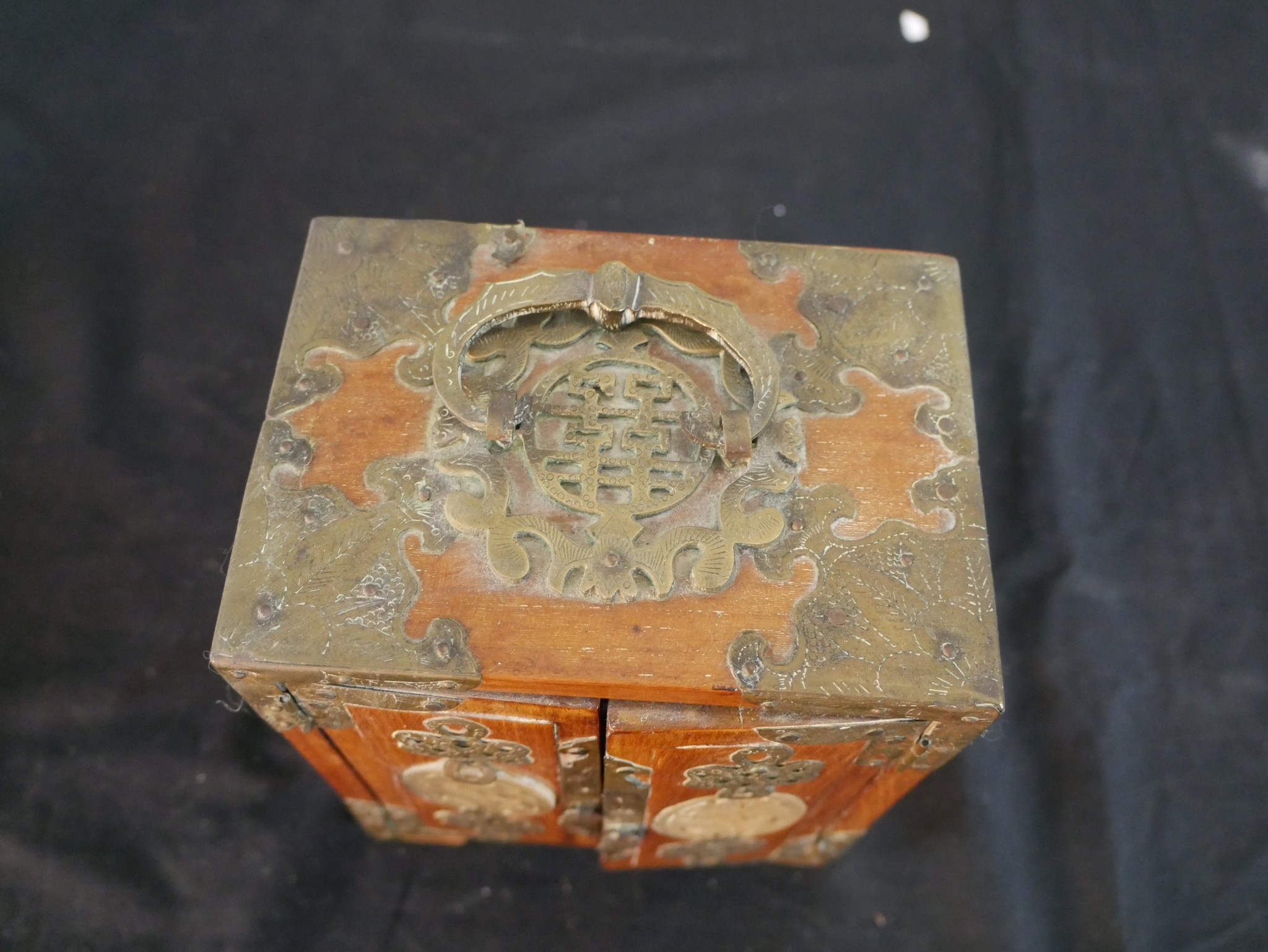 Three 20th century Chinese jewellery cabinets, with brass mounts and carved jade decoration, two - Image 18 of 21