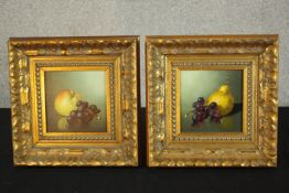 Fermour (20th century) Apple & Grapes and Pear & Grapes, a pair of still iifes, oil on canvas,