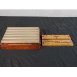 A mid 20th century mahogany cased poker set, together with two cribbage boards, H.7 W.28 D.19.5cm