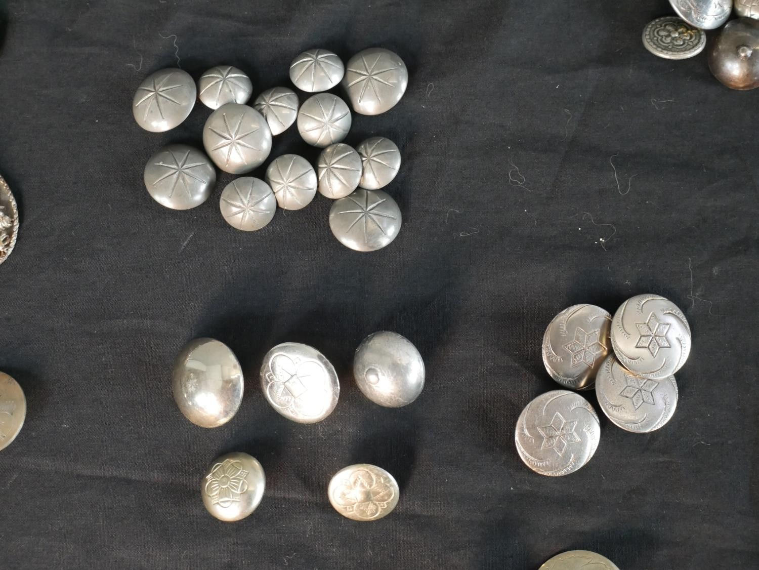 A large collection of fifty plus Danish, silver, white metal and pewter folk costume buttons, some - Image 5 of 12