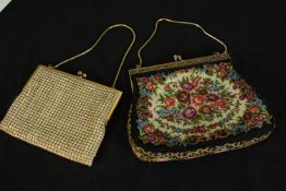 Two vintage ladies evening bags, including a German Oroton 1970's diamante an gilt metal evening bag