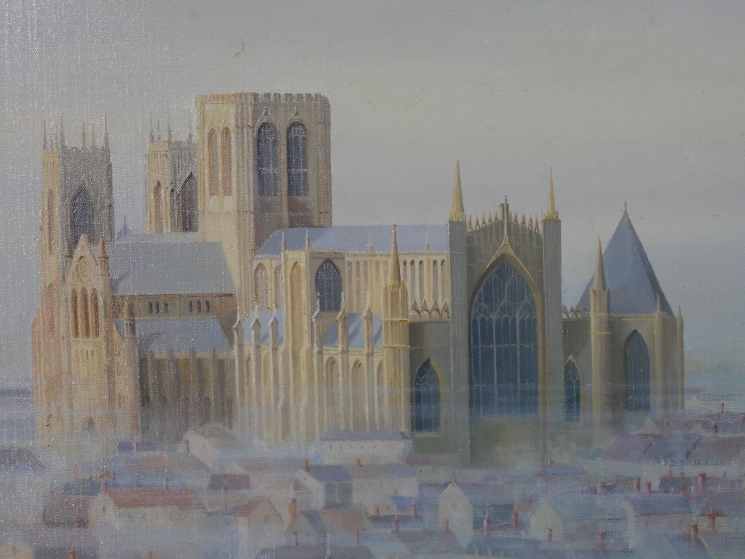 K. B. Hancock (20th century); York Minster in the Snow, acrylic on canvas, framed. H.60 W.70cm - Image 4 of 5