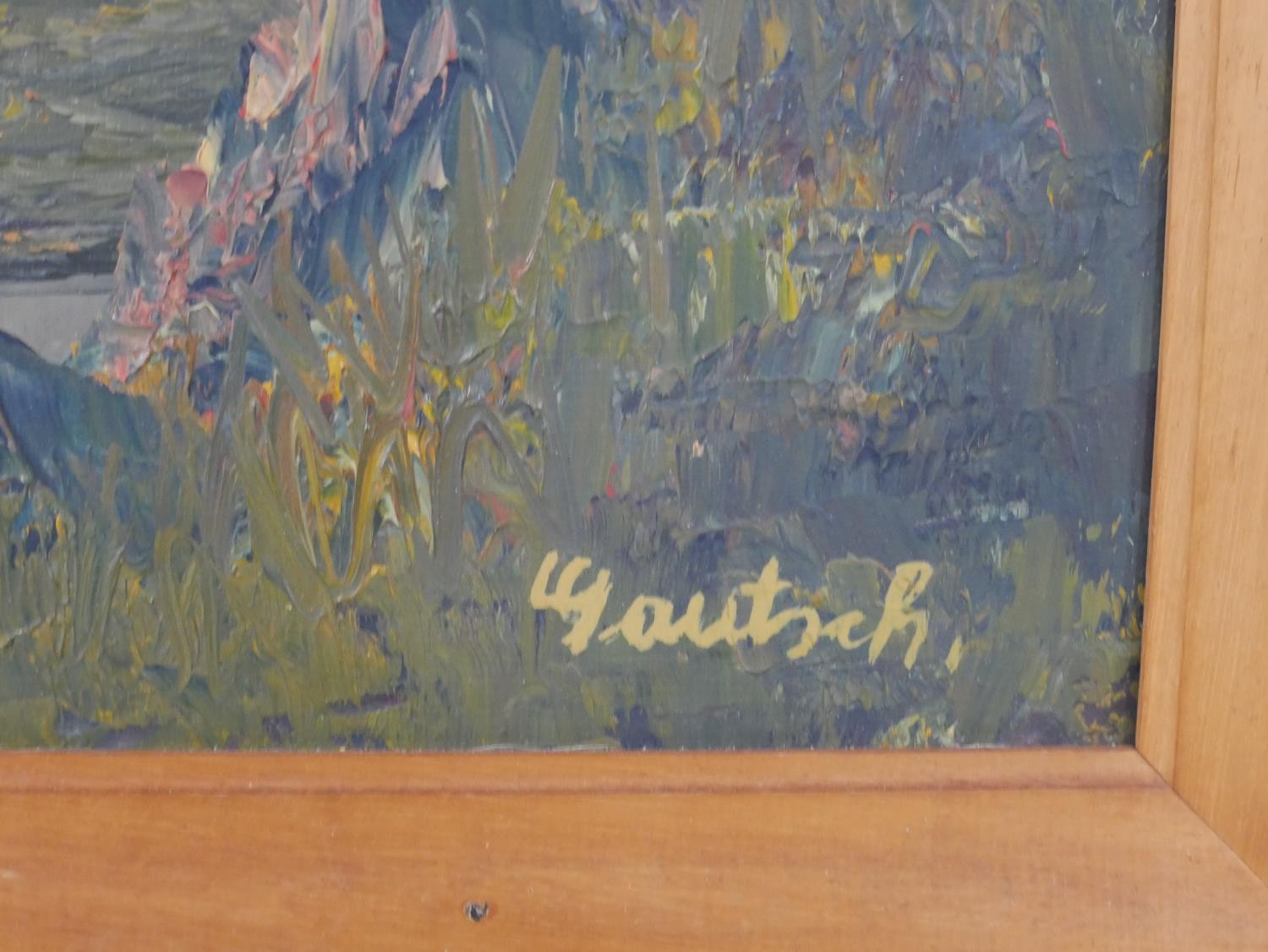 Yautauch (20th century); Snow covered mountain with lake, oil on canvas, signed in a beech frame. H. - Image 5 of 5