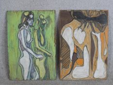 In the style of Vincent van Gogh (1853 - 1890) Female Nude & Abstract, two acrylics on board,