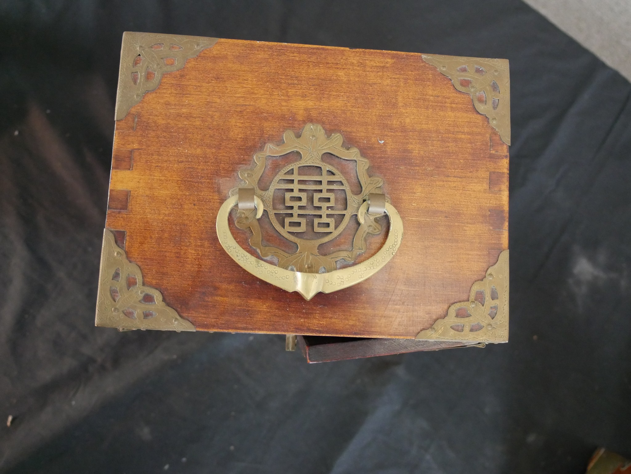 Three 20th century Chinese jewellery cabinets, with brass mounts and carved jade decoration, two - Image 10 of 21