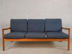 Ole Wanscher (1903-1985), France & Son 'Senator' three seater teak sofa with grey wool upholstered